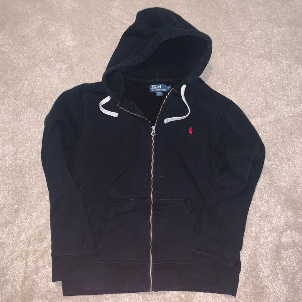 Black polo Ralph Lauren zip up hooded jacket